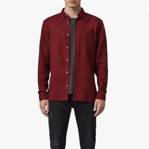All Saints Fairview Long Sleeve Button Up Shirt (Burgundy)